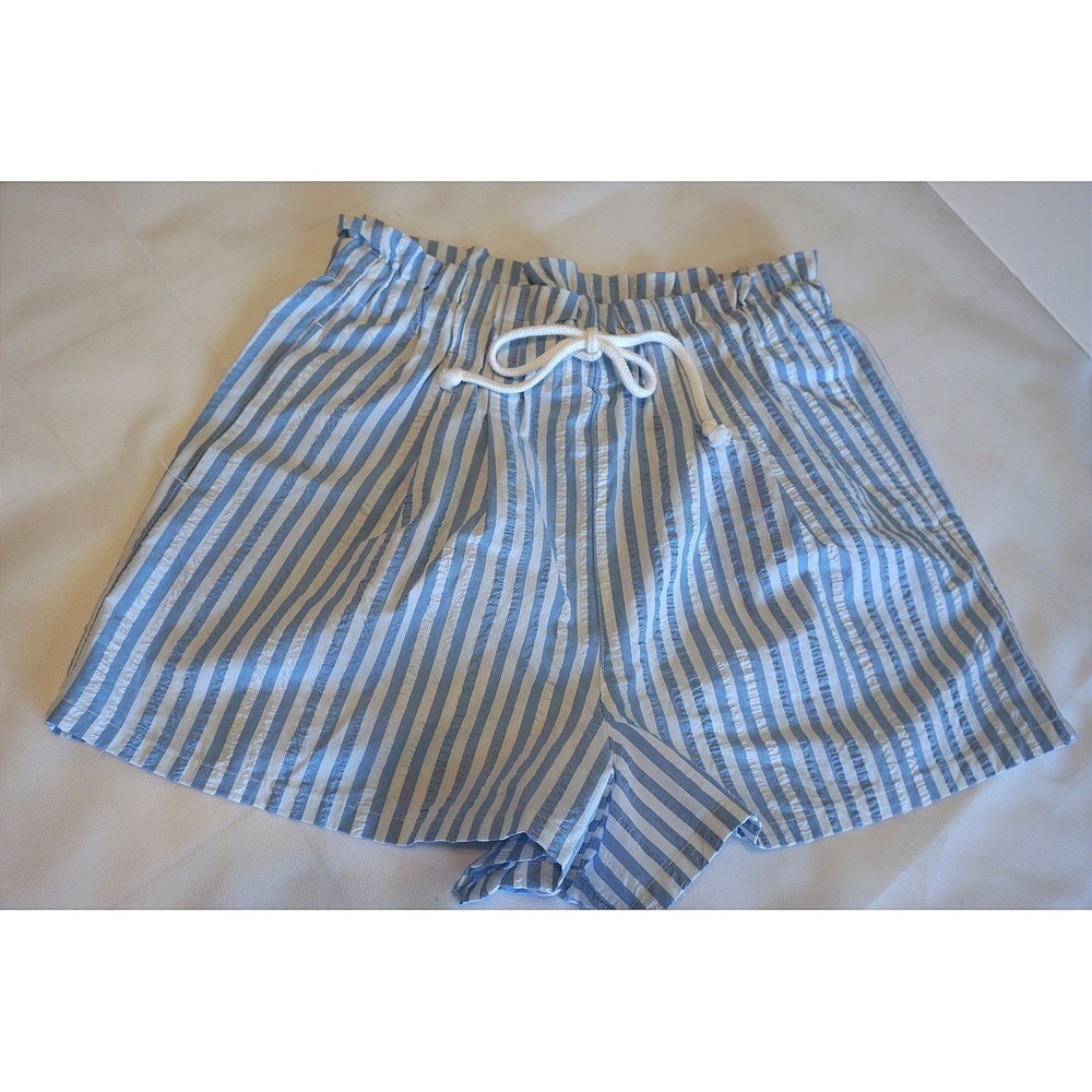 Wild Fable Blue White Striped Seersucker Paperbag Shorts Drawstring Size M